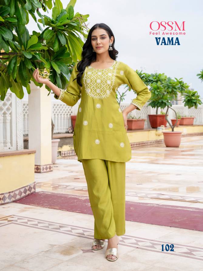 Vama By Ossm Viscose Silk Designer Cord Set Kurti With Bottom Wholesale Online